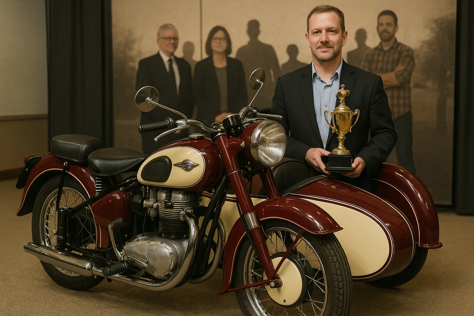 Classic Maroon and Cream Motorcycle