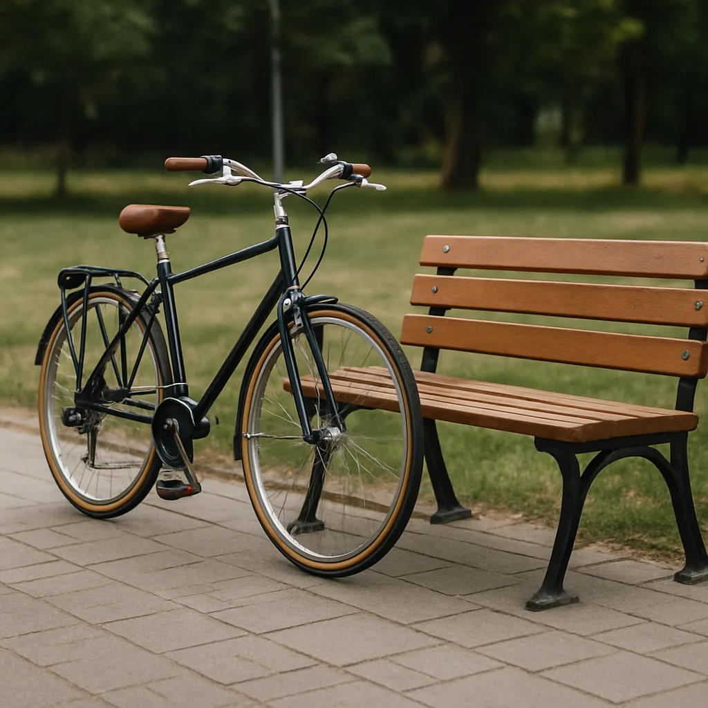 Picture of a Bicycle Stationed Beside a Bench