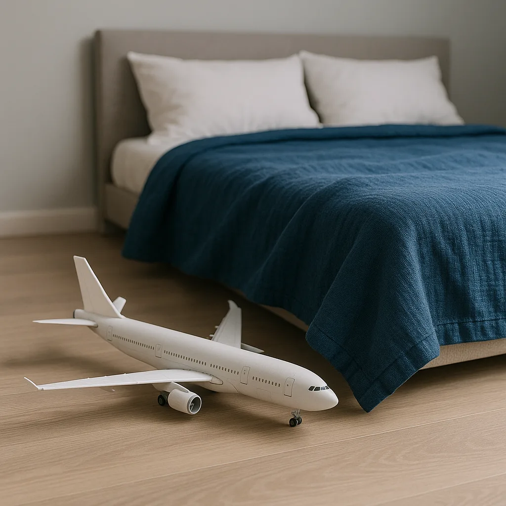 Image Showing a Bed Covered with a Blue Blanket