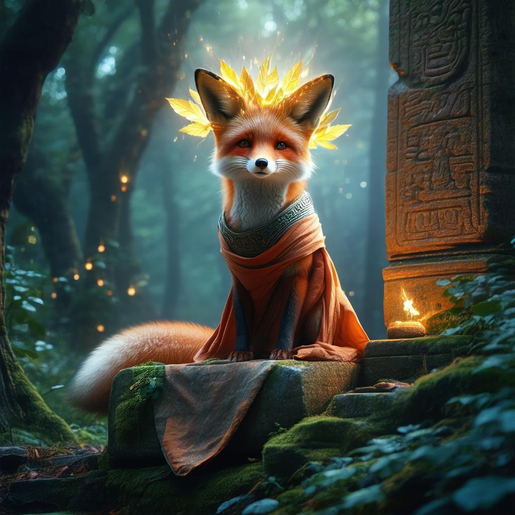 Noble Fox in Toga Crowned With Leaves