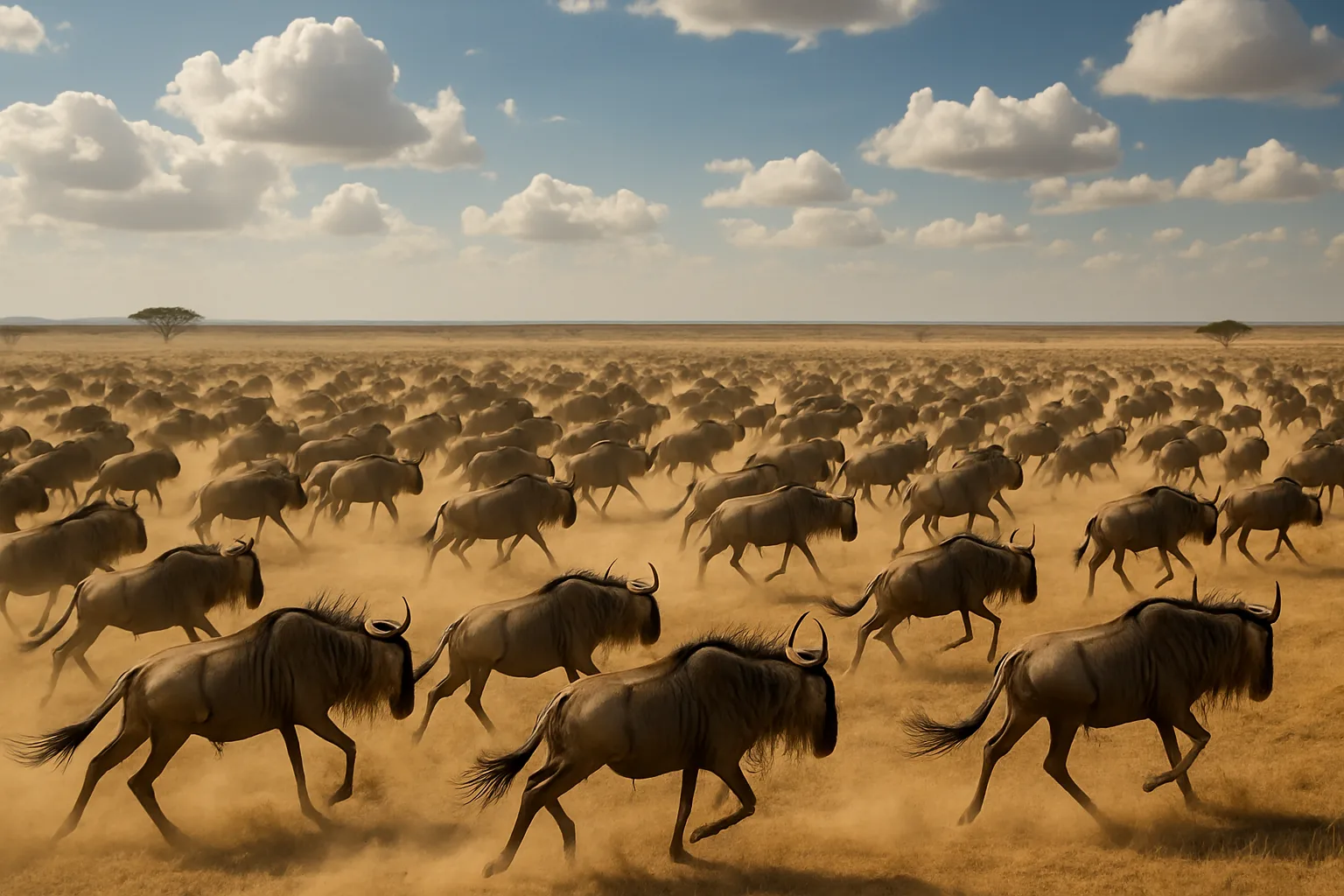 Vast Herd of Wildebeest Kicks Up Dust as They Thunder