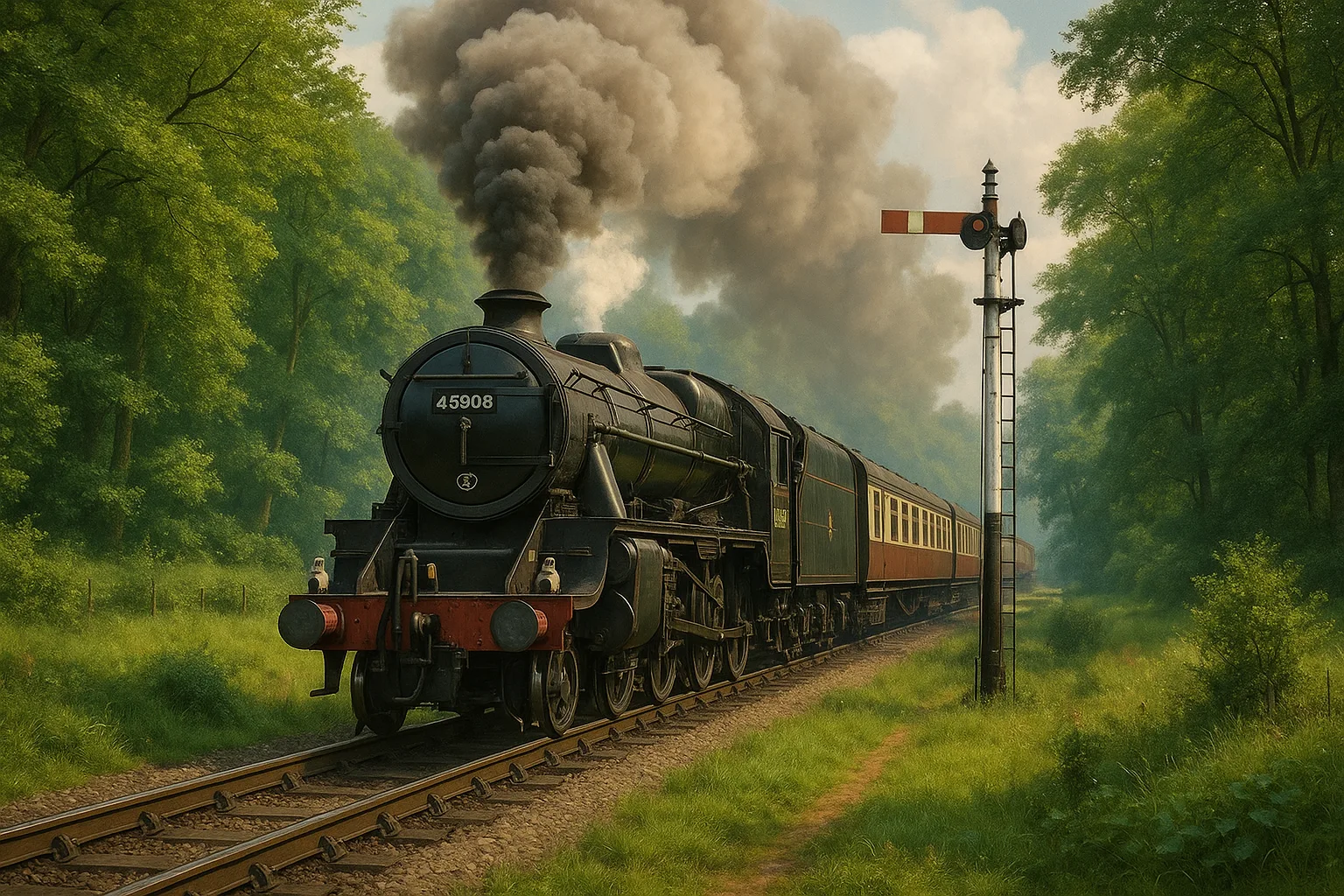 Vintage Steam Train Traveling Through a Lush