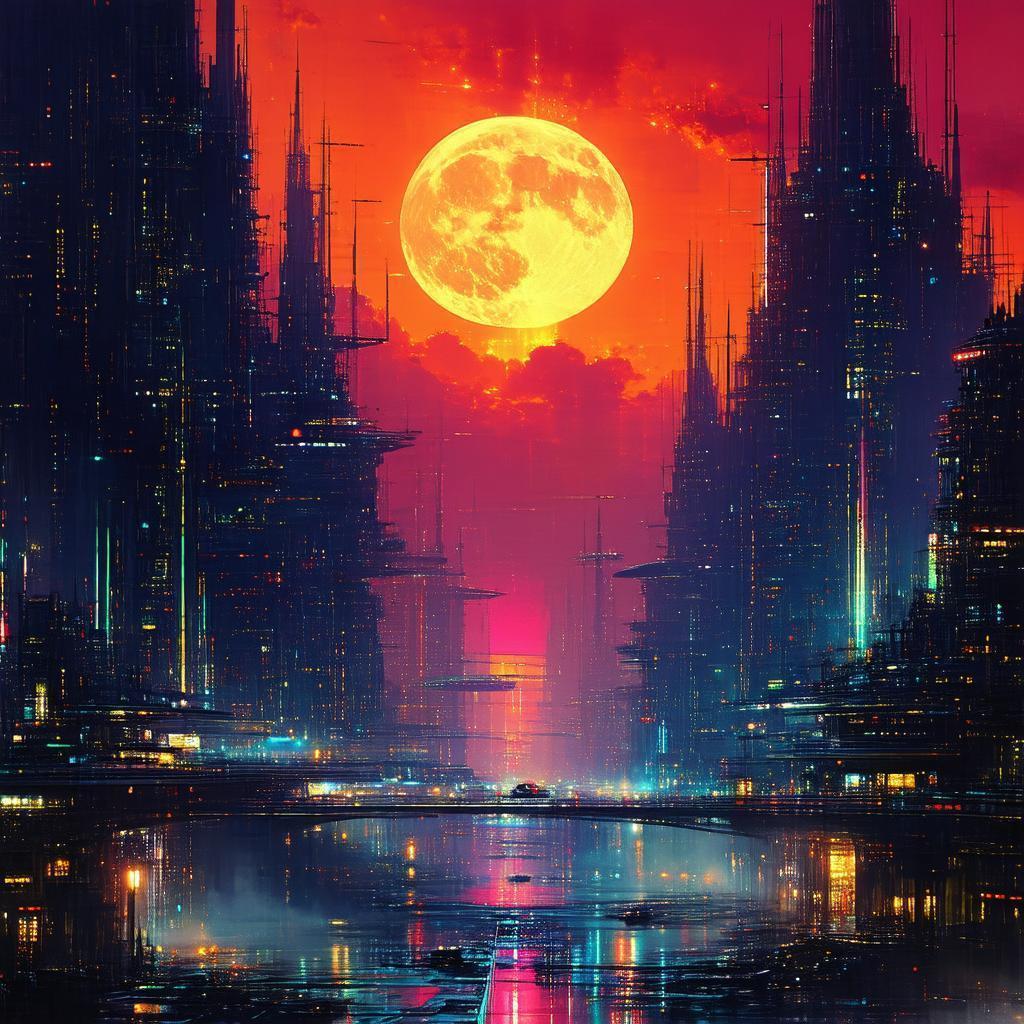 Wholesome Futuristic City Under a Full Moon