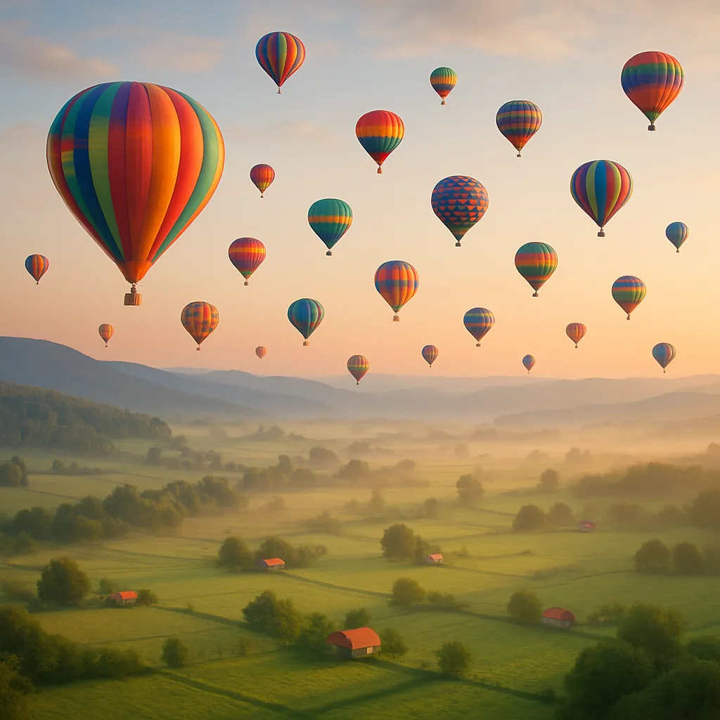 Many Colorful Hot Air Balloons Drift Leisurely