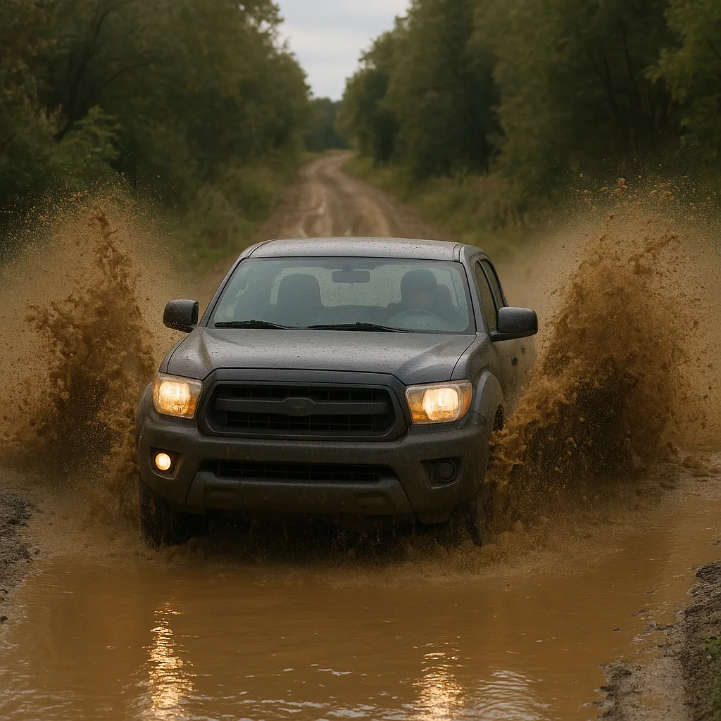 Muddy Splash Created by a Pickup Truck Driving