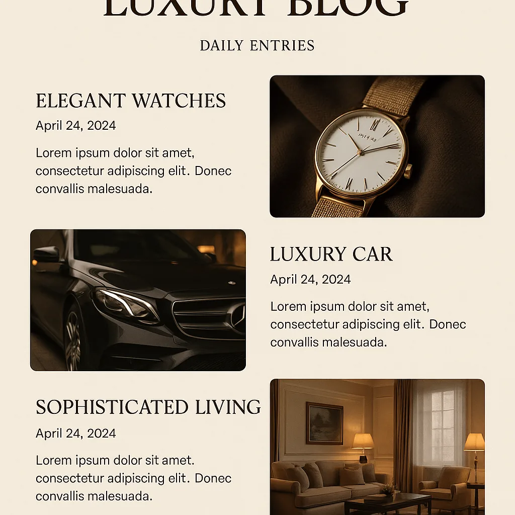 Website Layout Featuring a Luxury-themed Blog with Daily Entries