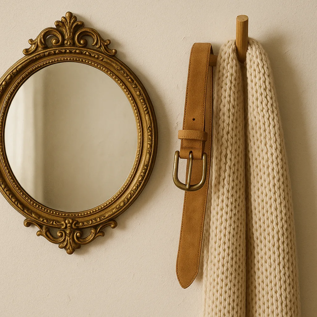 Hanging on the Wooden Peg Next to the Decorative Mirror