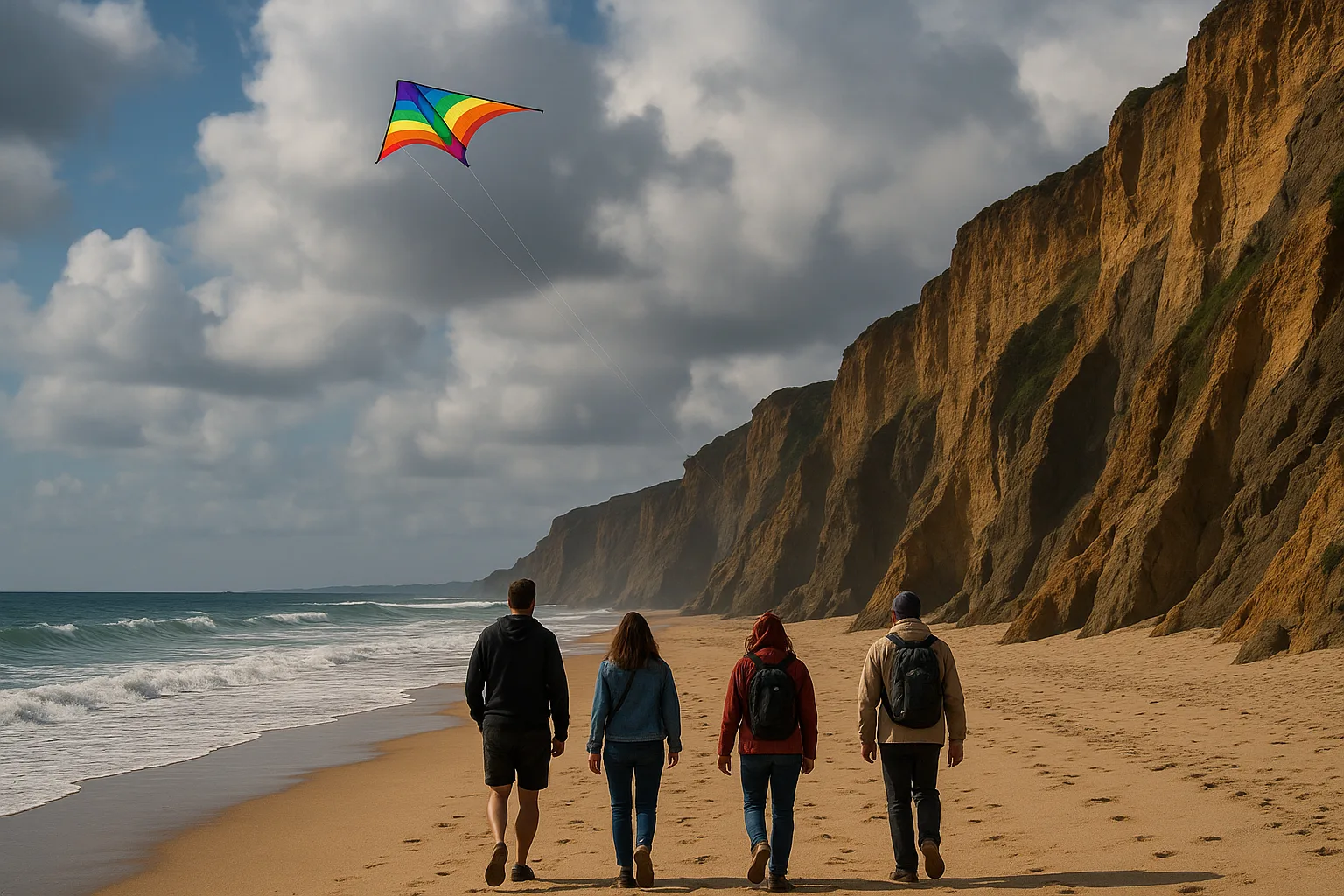 Group of People Walking on a Sandy Beach
