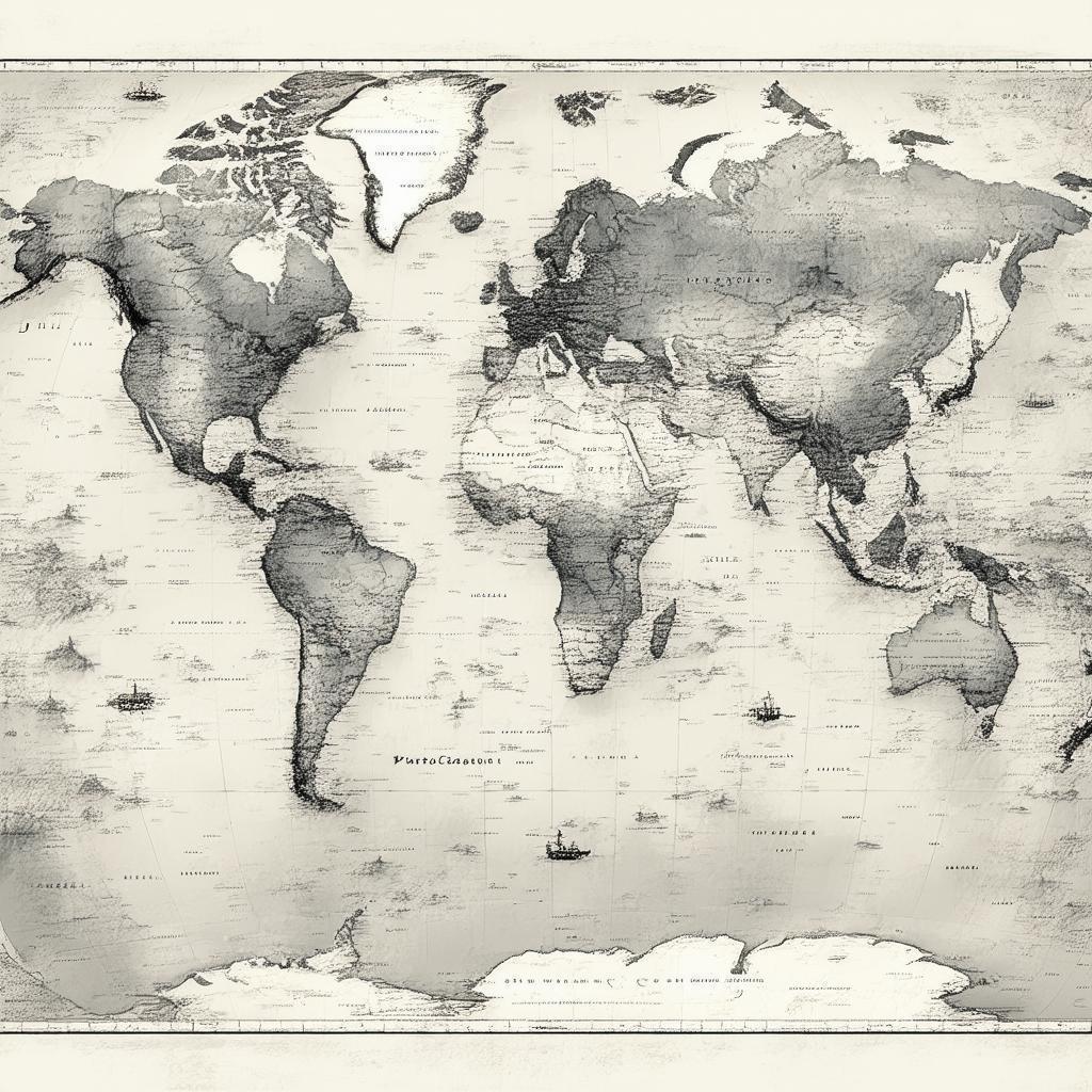 Minimalist Monochrome Map of the World