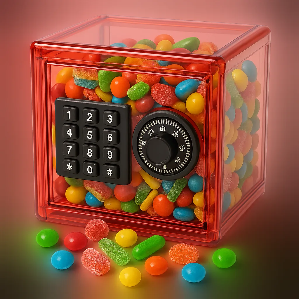 Transparent Red Safe Filled with Colorful Candy