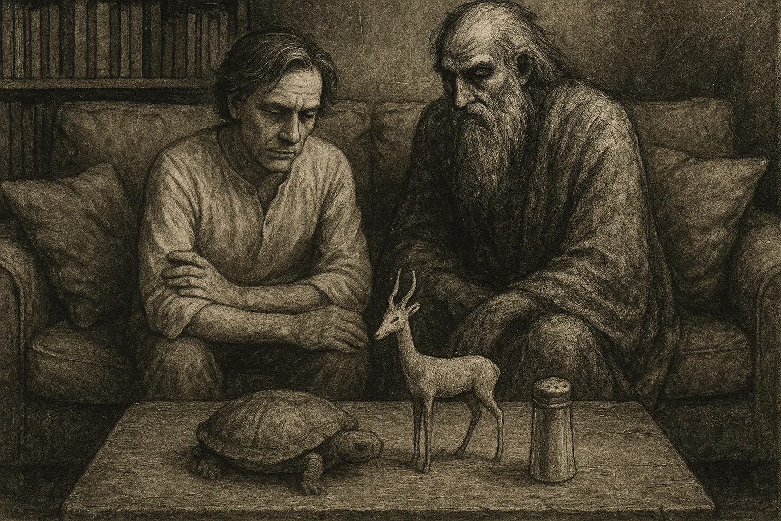 Contemplative Author in Simple Cotton Attire and an Imposing Sage