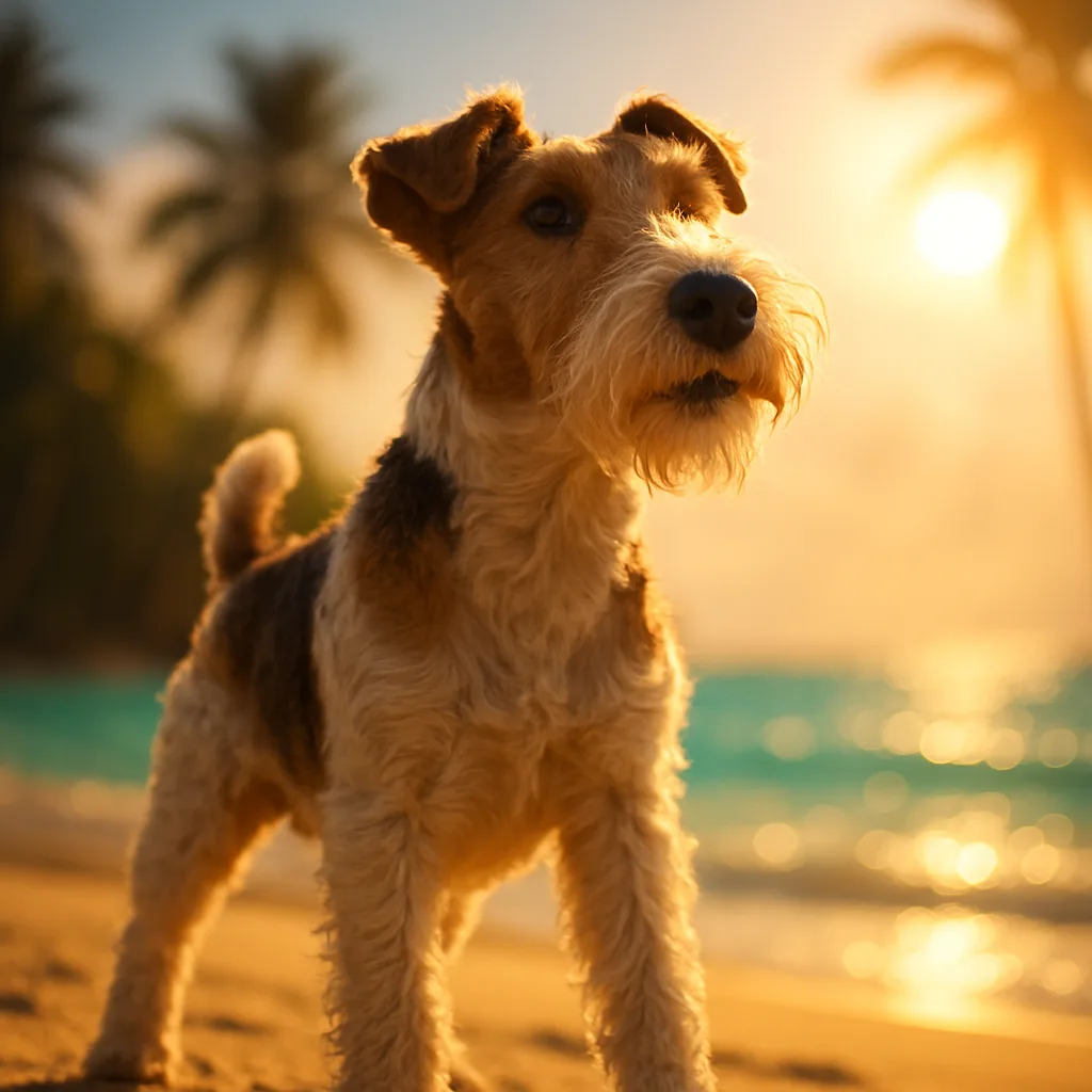 Wire-haired Fox Terrier on a Tropical Beach