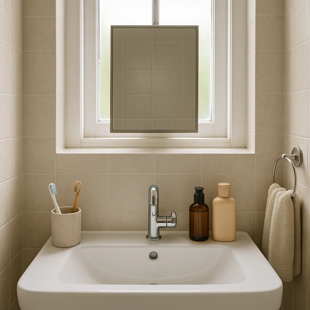 Small Bathroom Counter with a White Sink