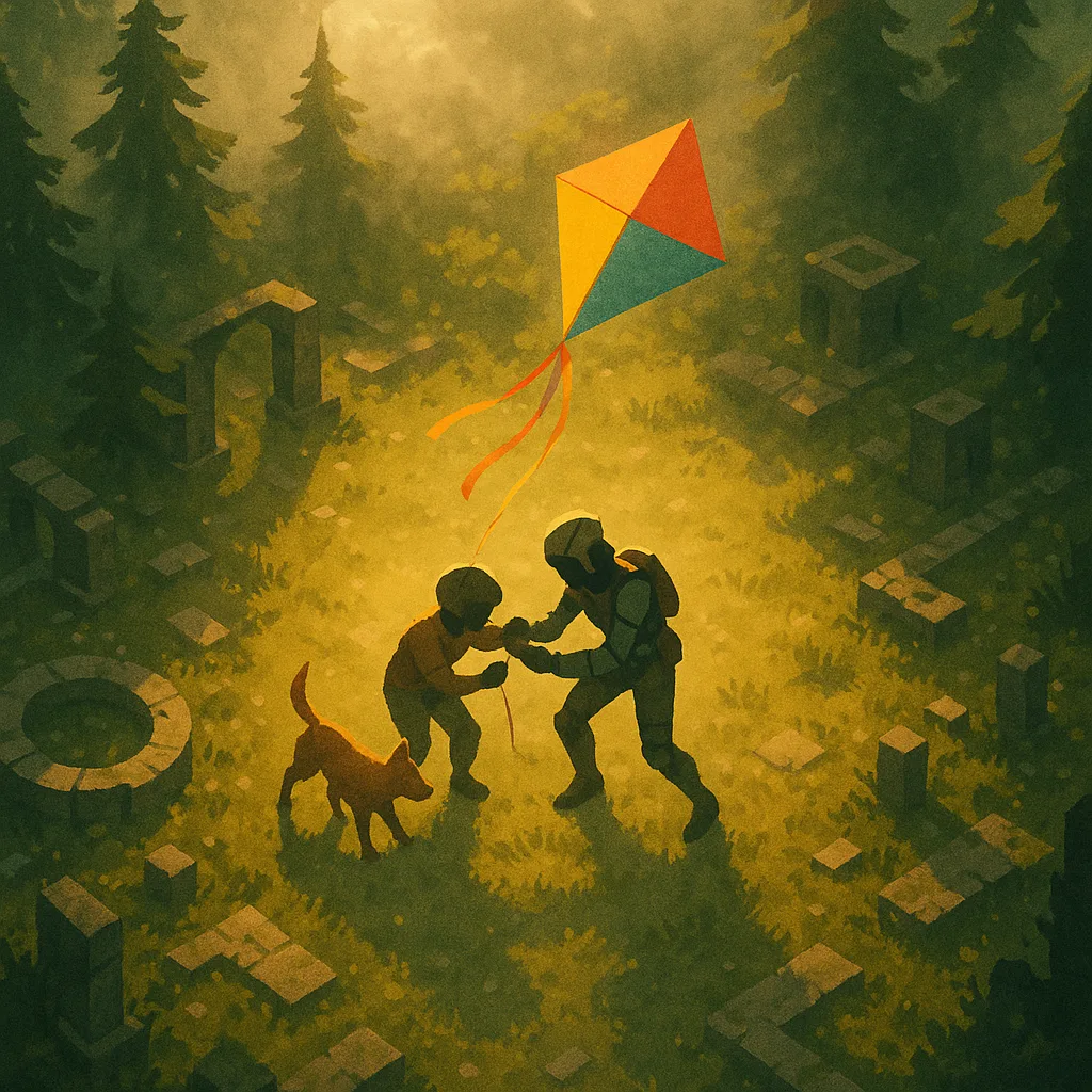 Two Small Figures Actively Engage