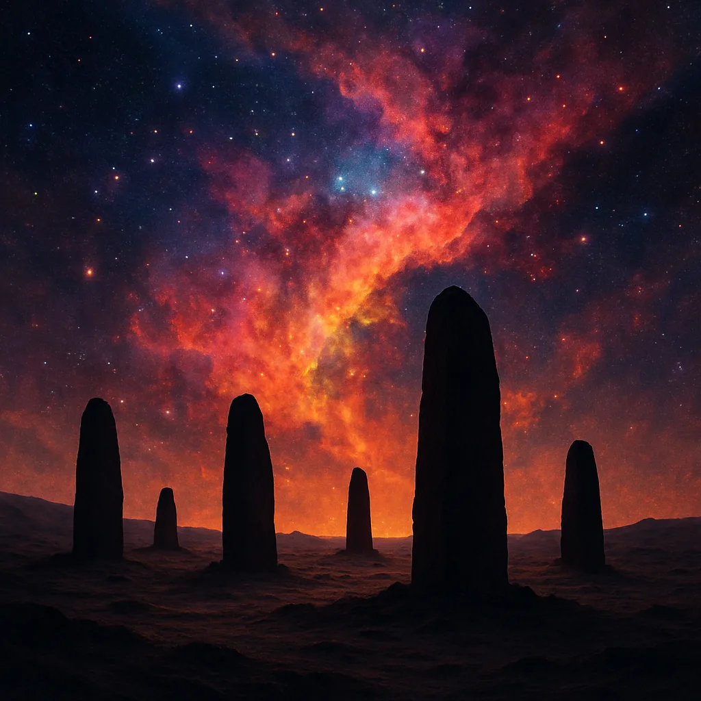 Sparse Scattering of Ancient Monoliths Stands Silhouetted Against a Vibrant