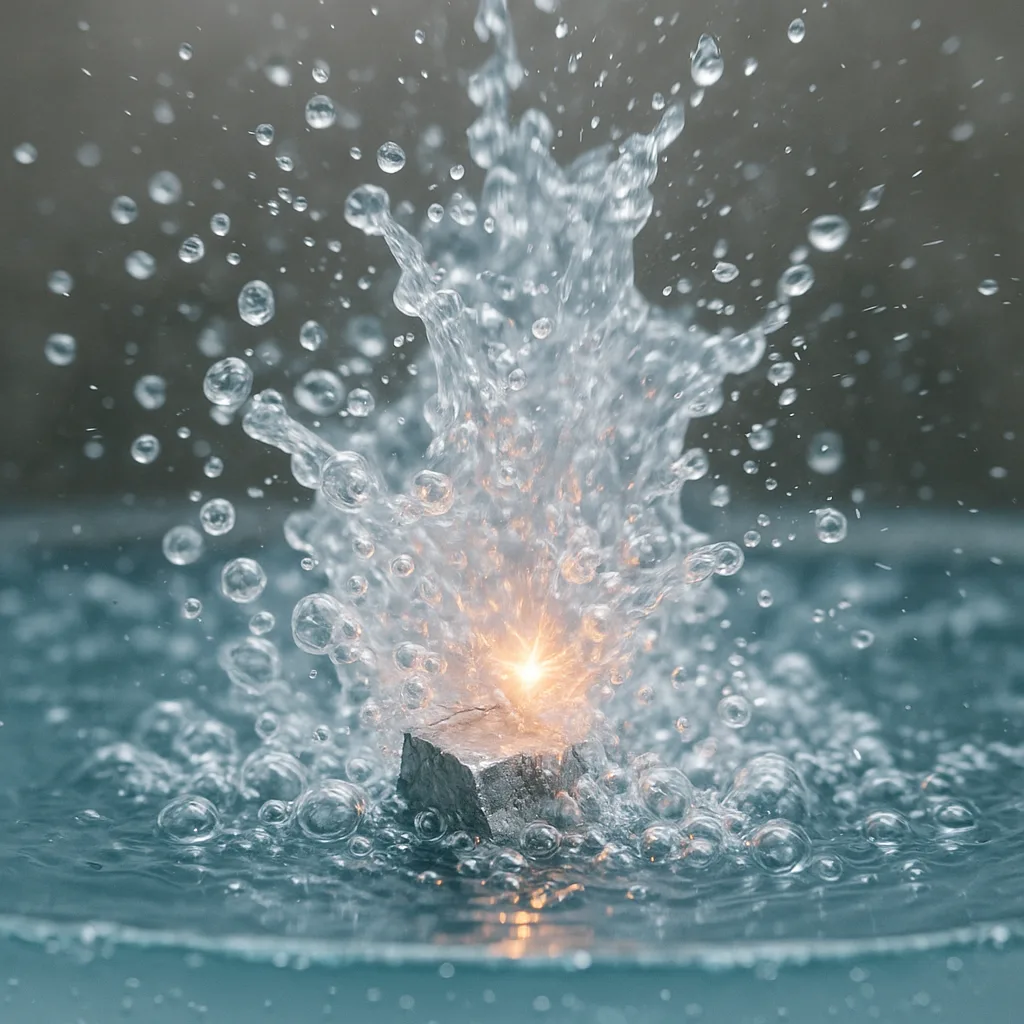 Small Piece of Sodium Metal Reacting Vigorously with Water