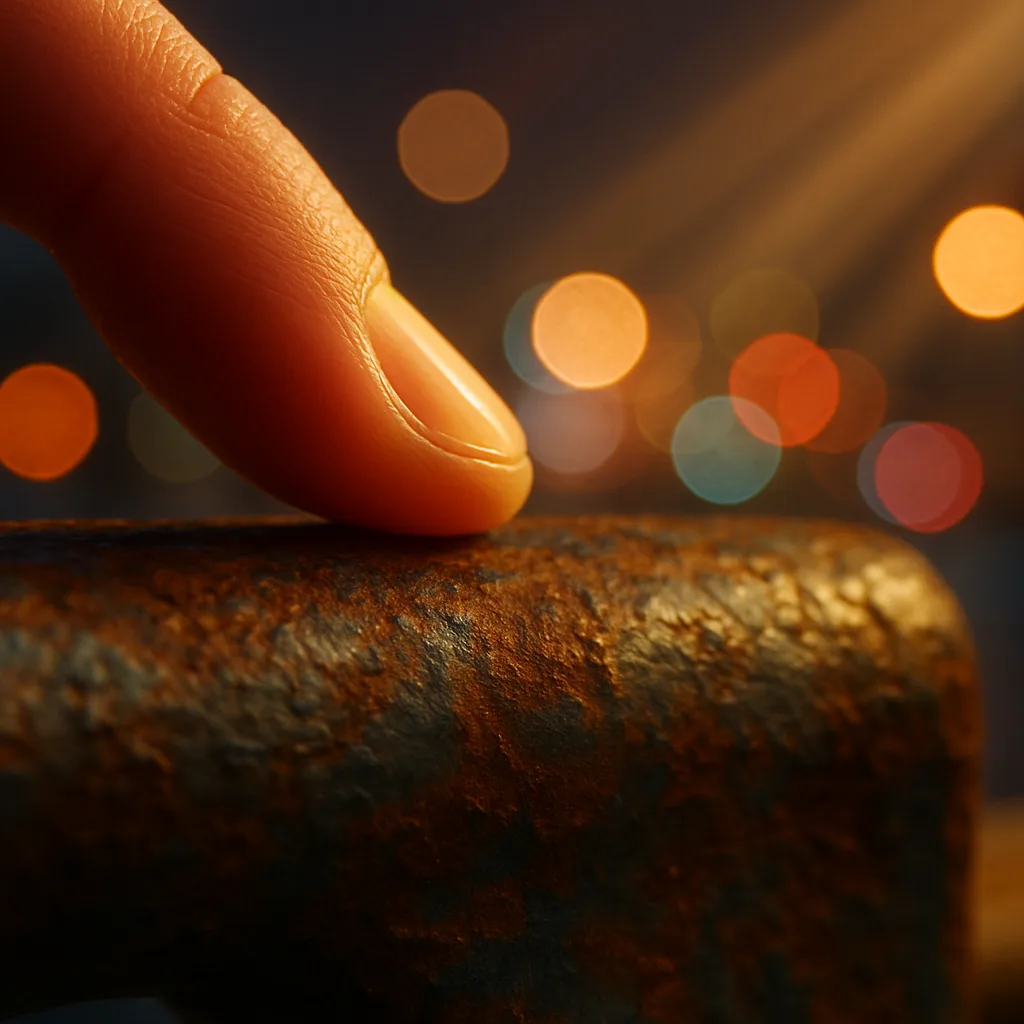 Smooth Fingertip Traces Oxidized Metal on a Pier