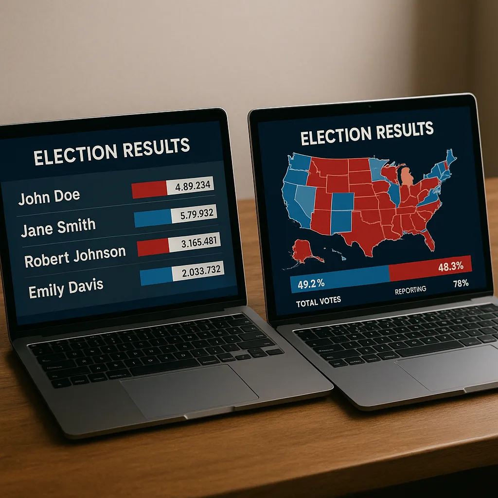 Two Laptops Displaying Election Results