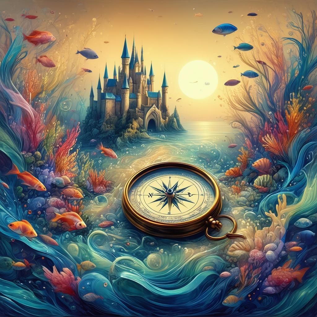 Floating Compass Amid Swirling Marine Dreams