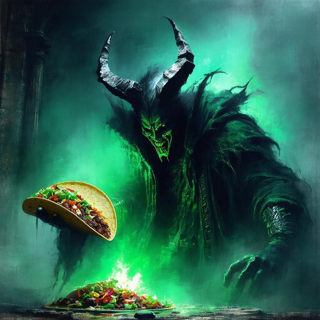 Demon Possessed Taco in Painterly Chiaroscuro
