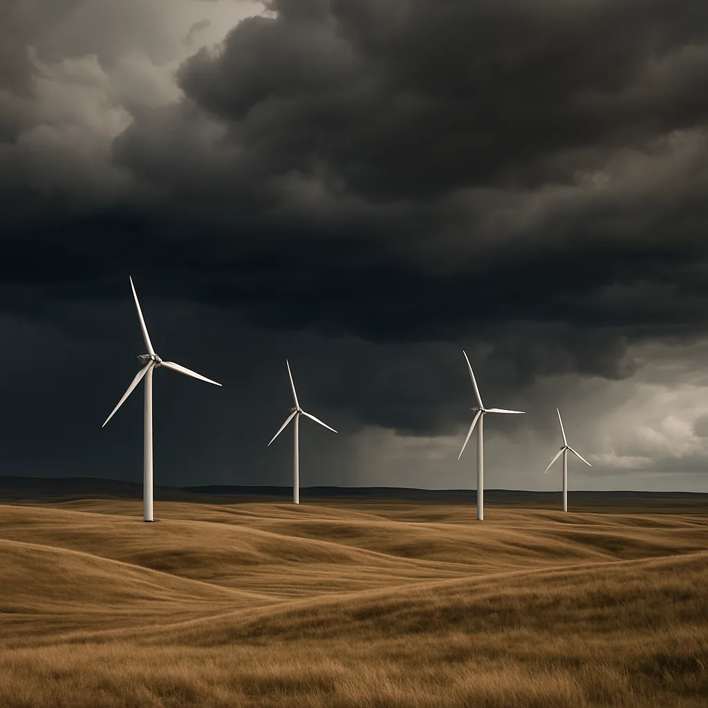 Several Distant Wind Turbines Stand Starkly Against a Vast