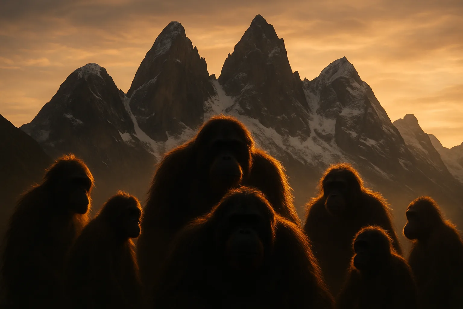 Troop of Detailed Orangutans