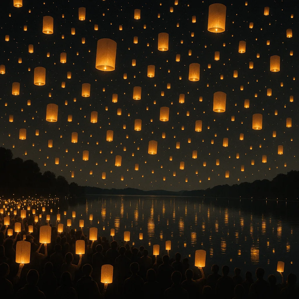Thousands of Glowing Paper Lanterns Ascend from a Vast