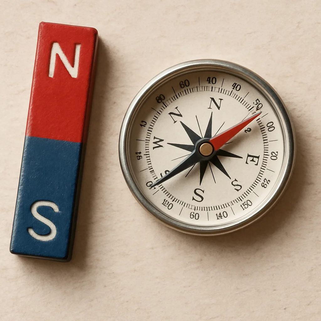 Nearby Strong Magnet Causing a Small Compass Needle to Tilt