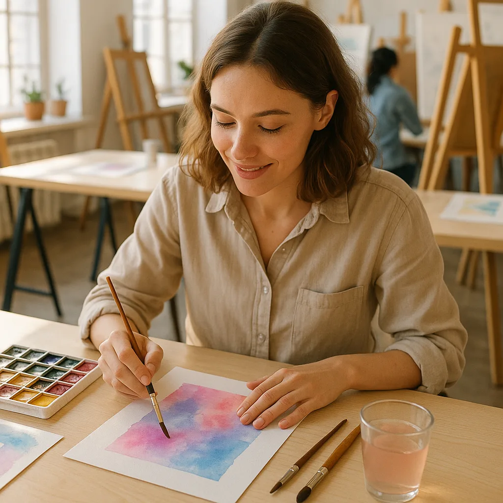 Woman Is Refining Her Skills in Watercolor