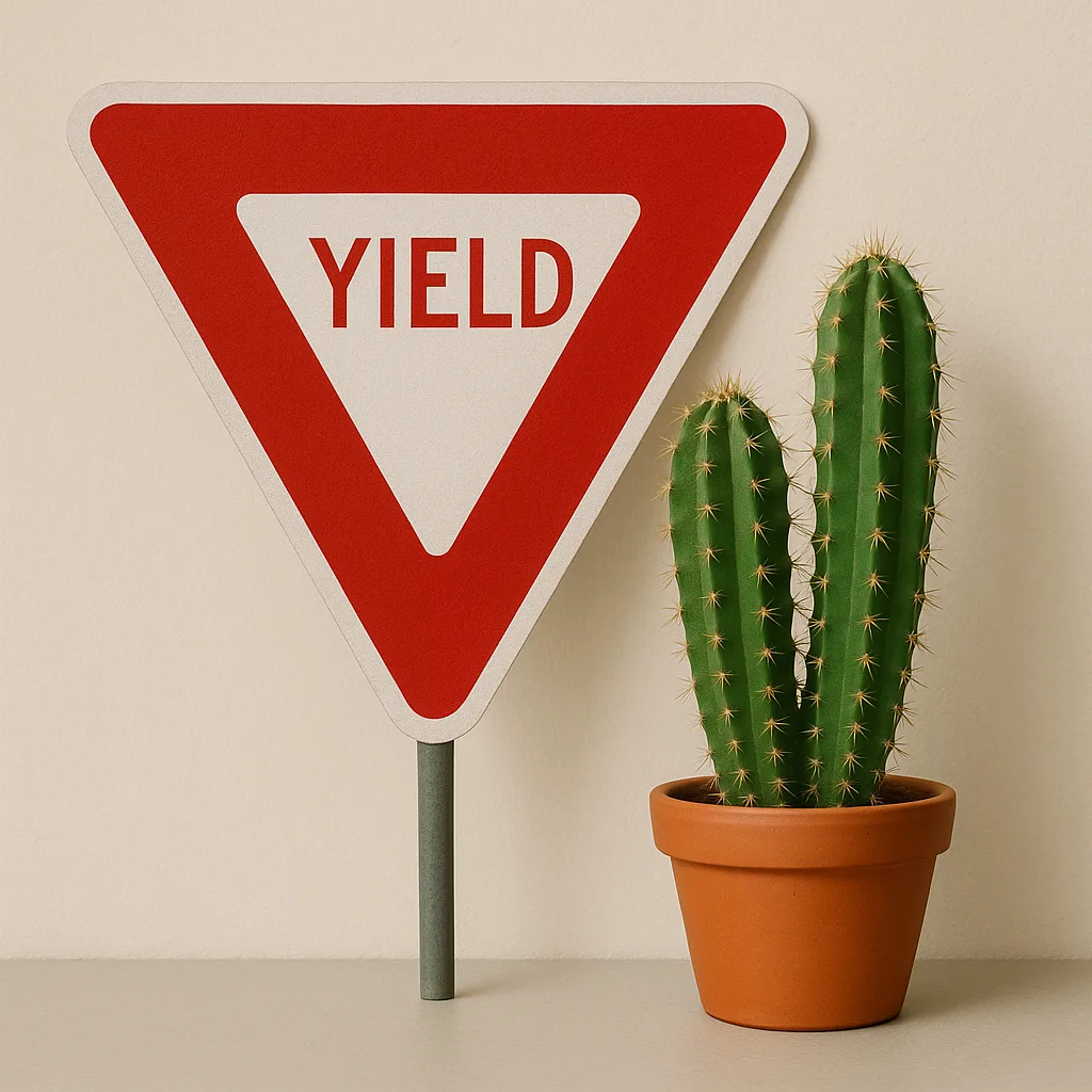 Green Cactus in a Pot and a Red Sign