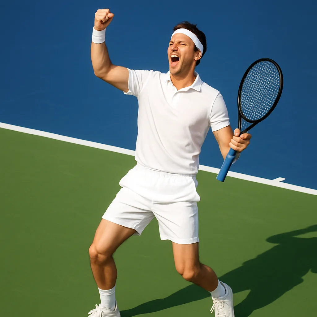Tennis Player Wearing White Celebrates