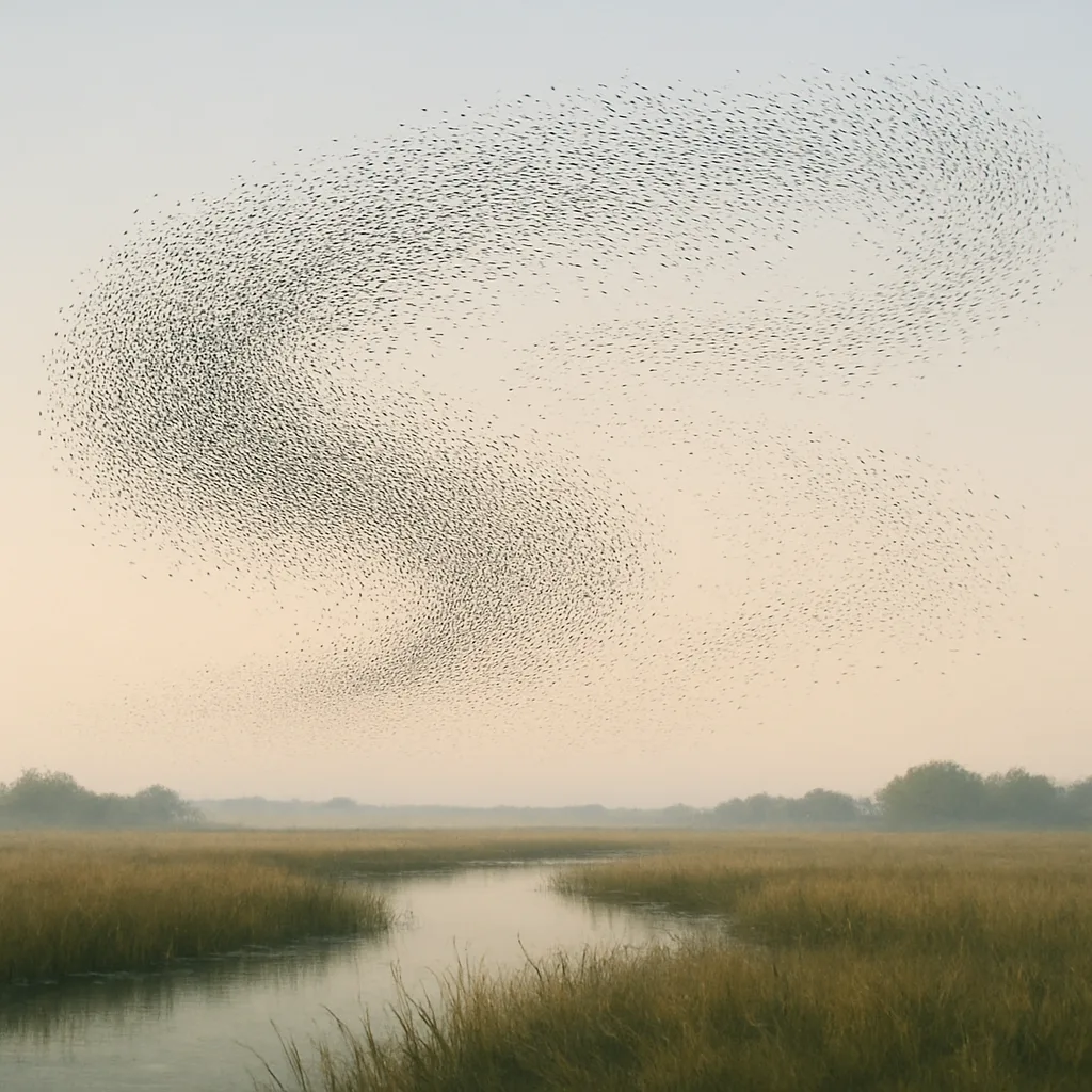 Vast Flock of Countless Tiny Birds Creates Dynamic