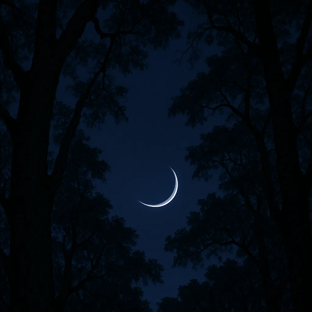 Tranquil Nocturnal Scene Reveals a Slender Crescent Moon Resting