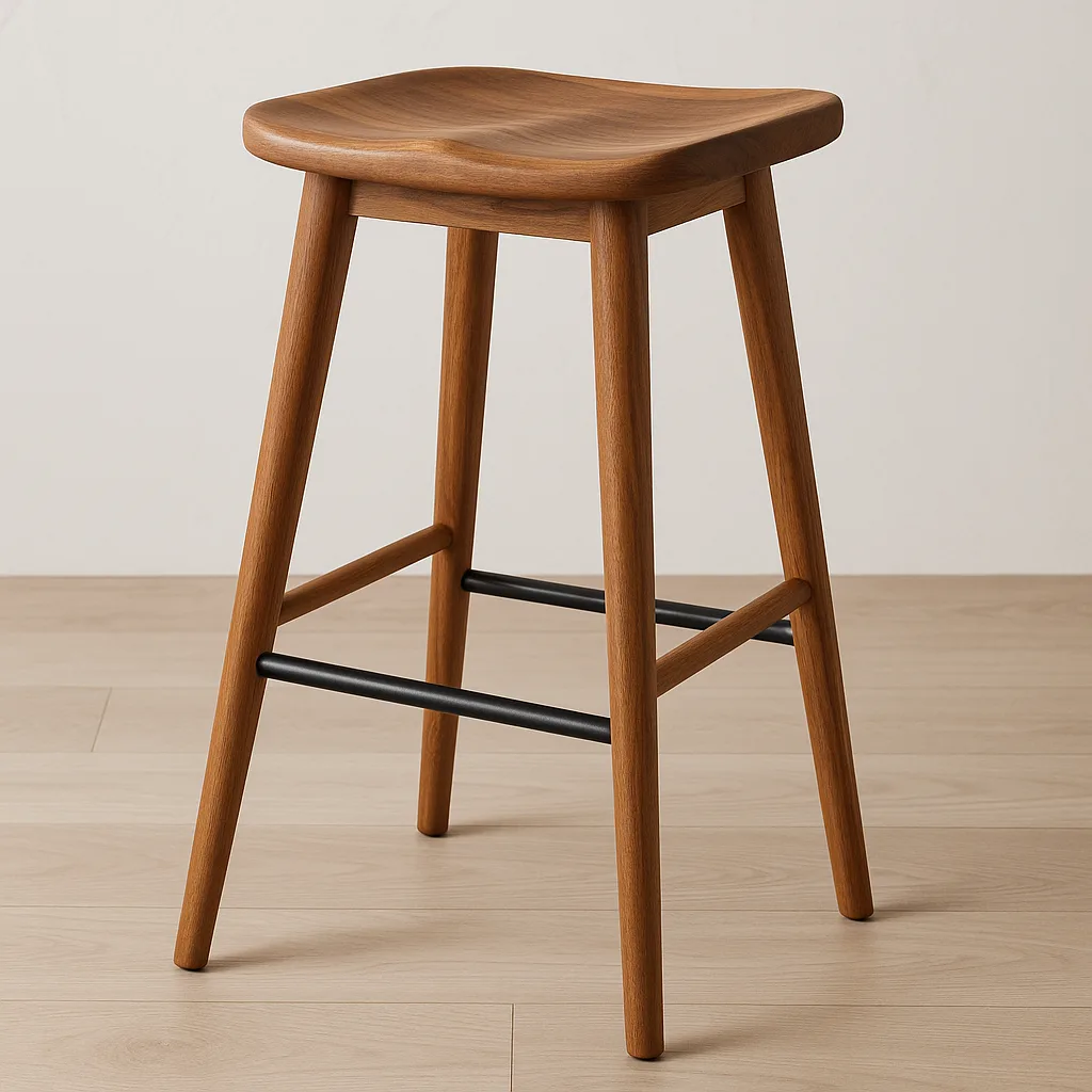 Wooden Bar Stool with a Contoured Seat