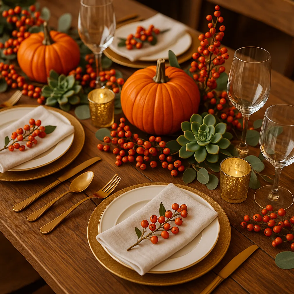 Festive Autumn Table Setting Featuring Pumpkins