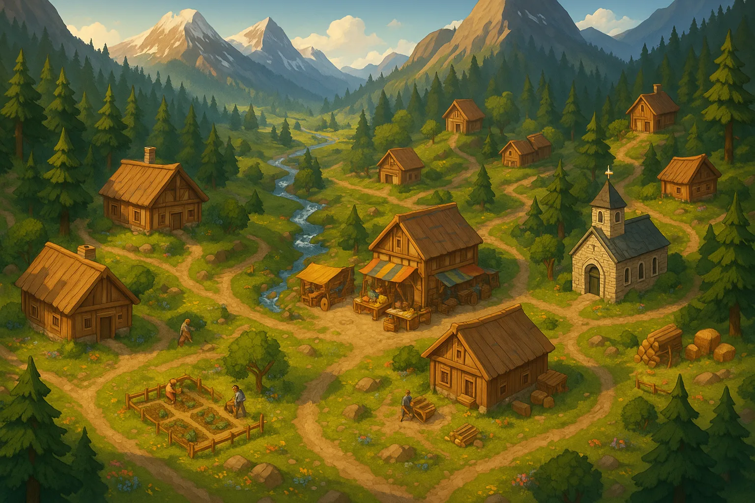 Stunning 3D Depiction of a Vast Mountainous Village