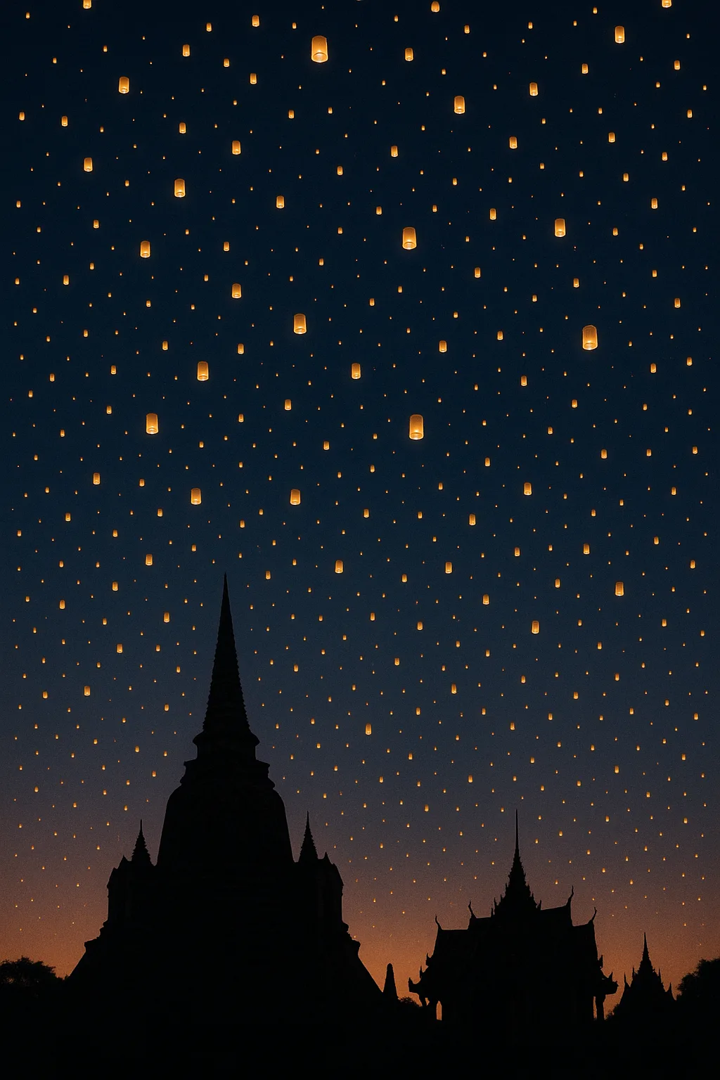 Myriad Tiny Paper Lanterns Float Serenely Upwards into a Vast