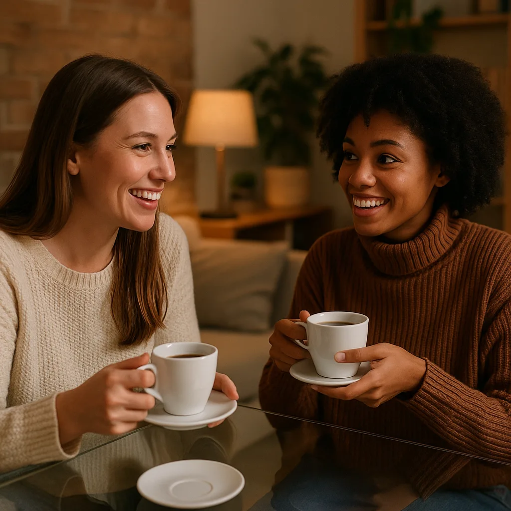 Two Women Are Seated at a Glass Table