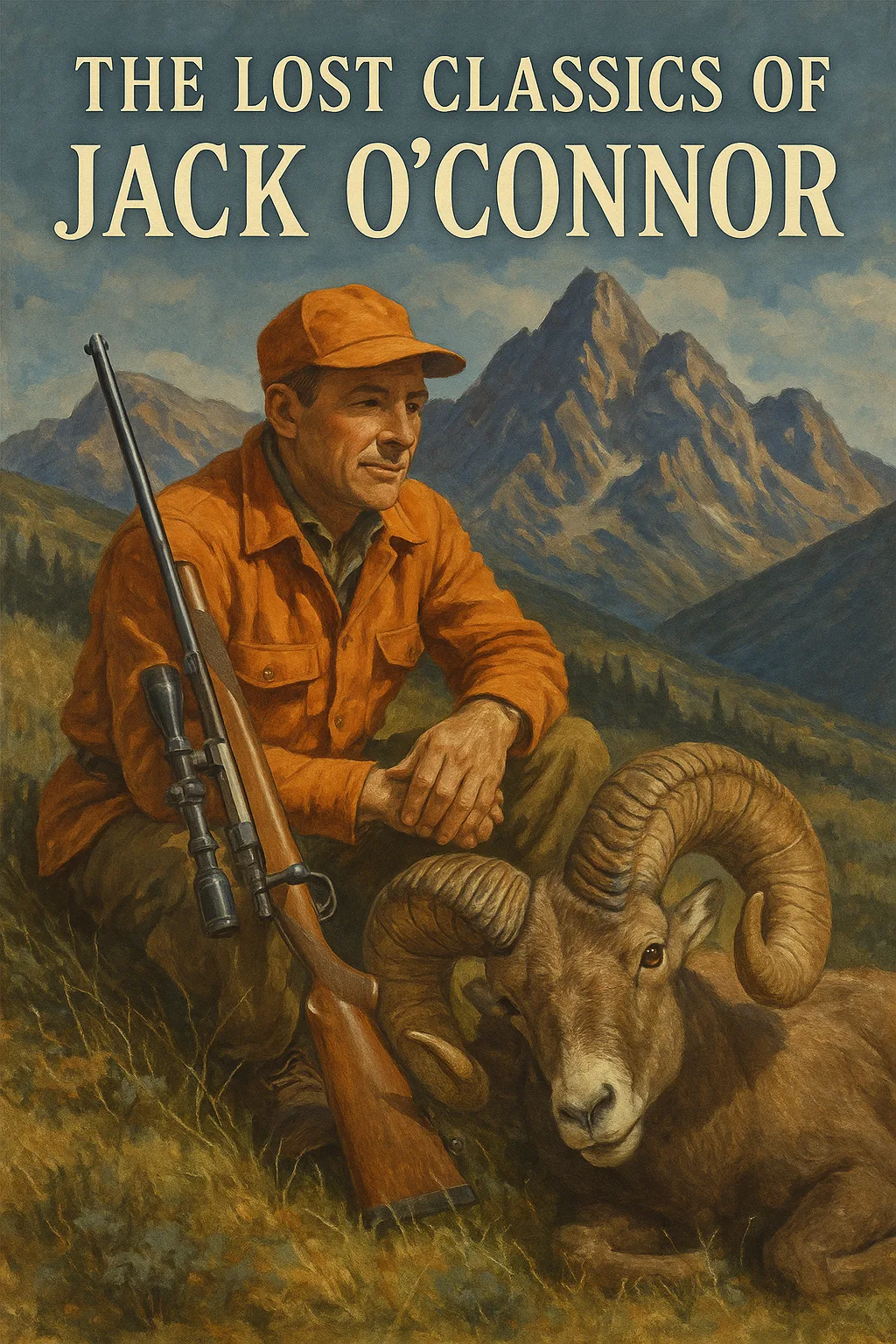 Hunter Sitting on Grass near a Mountain Backdrop
