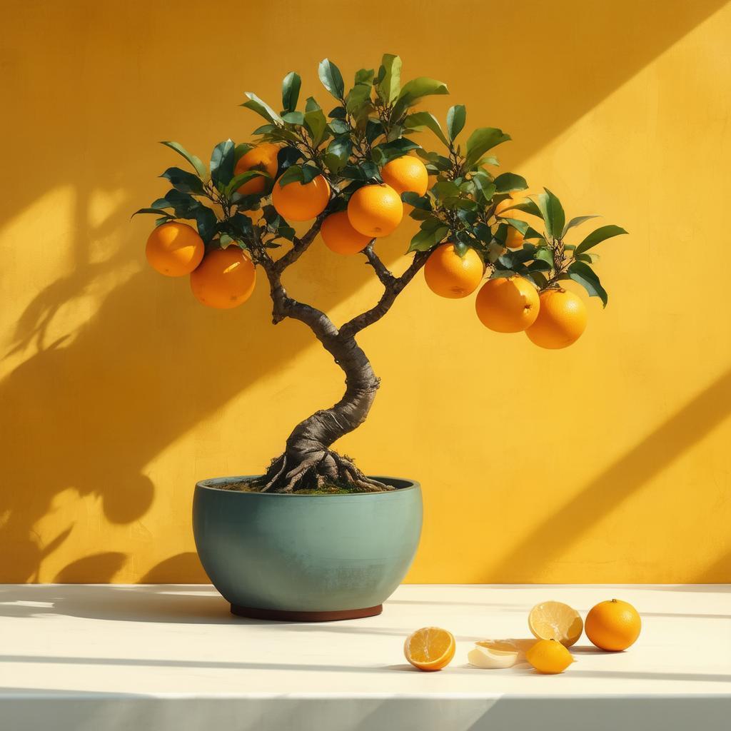 Minimalist Bonsai Bearing Ripe Oranges