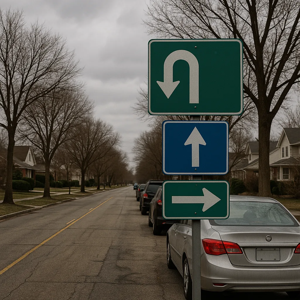 Suburban Street Featuring Directional Road Signs