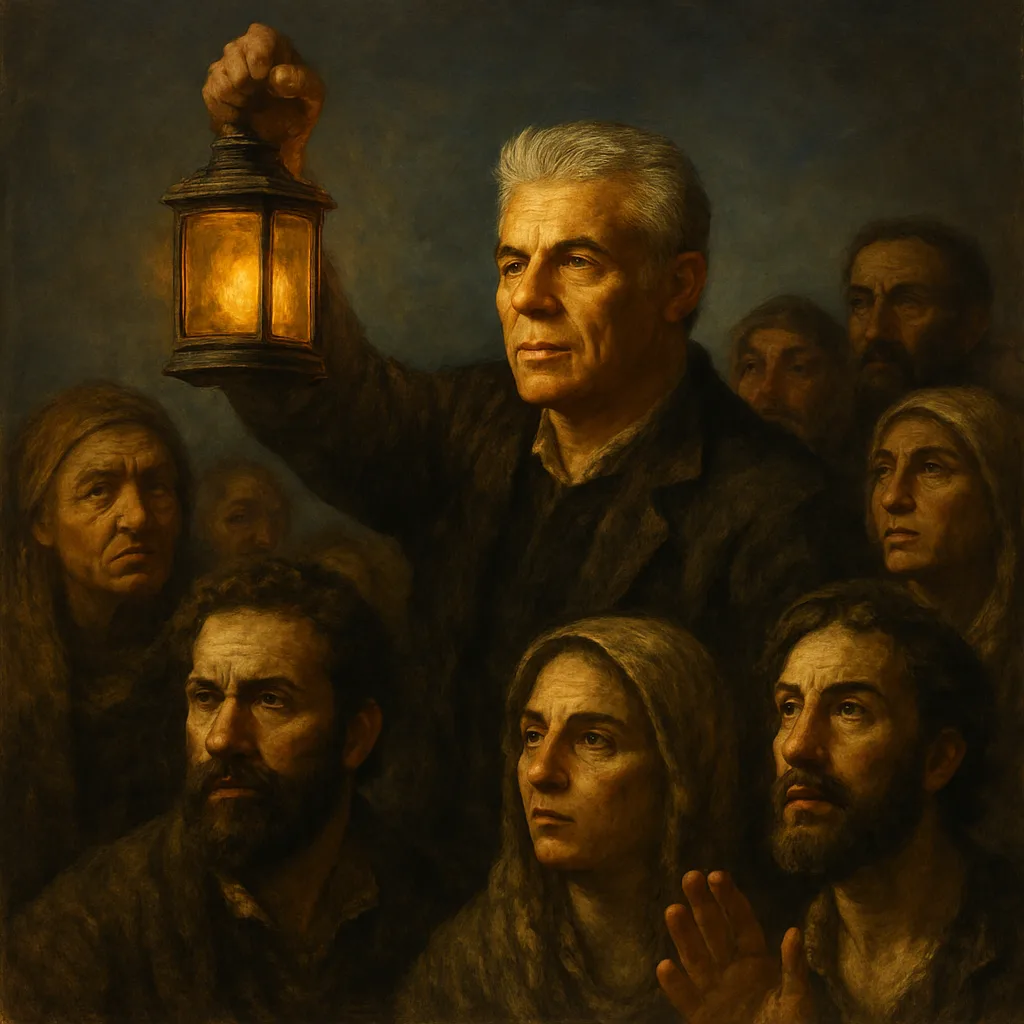 Yair Lapid Is Depicted Raising a Lantern High