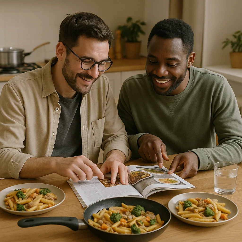 Two Men Are Seated at the Dining Table