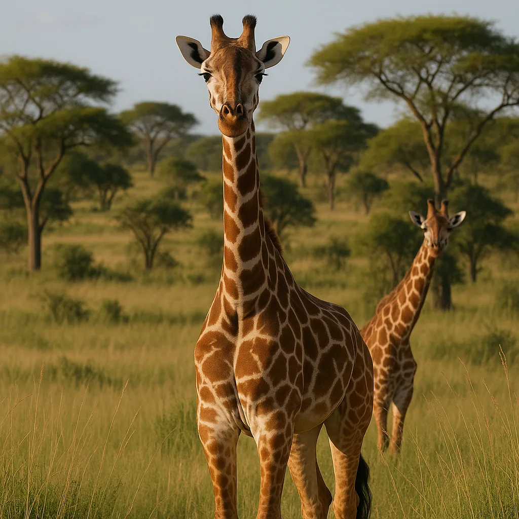 Giraffe Stands in a Grassy Savanna
