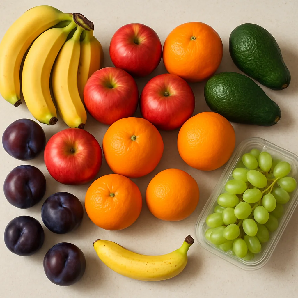 Countertop Filled with Various Fruits Including Bananas