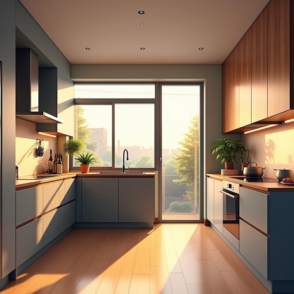 Sleek Anime Kitchen in Wood and Grey