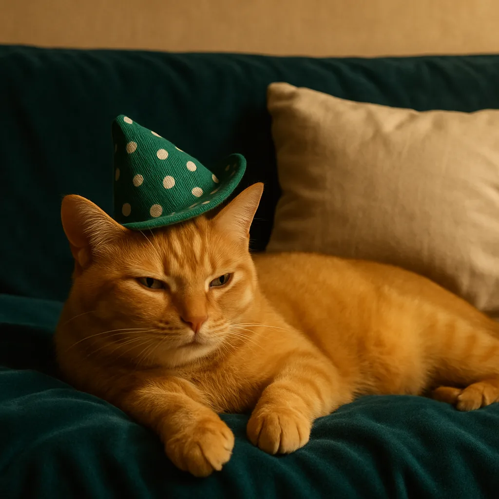 Serene Setting Features a Golden-yellow Cat Leisurely Sprawled