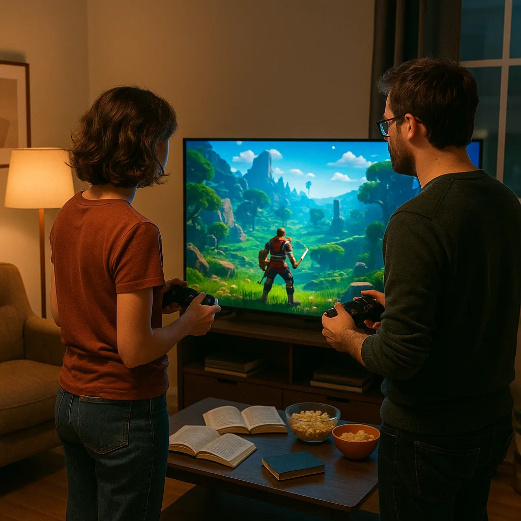 Man and a Woman Are Holding Stylish Gaming Controllers