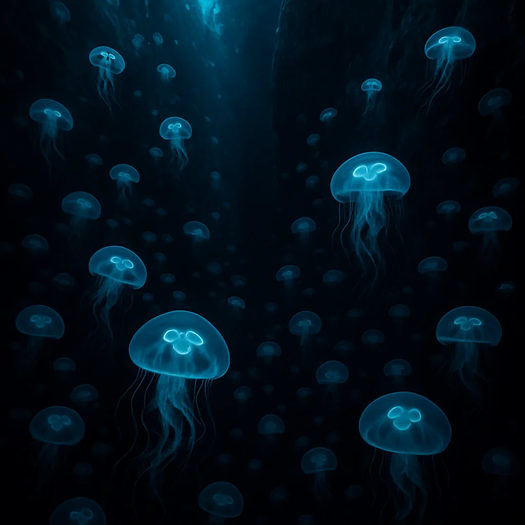 Innumerable Glowing Jellyfish Drift