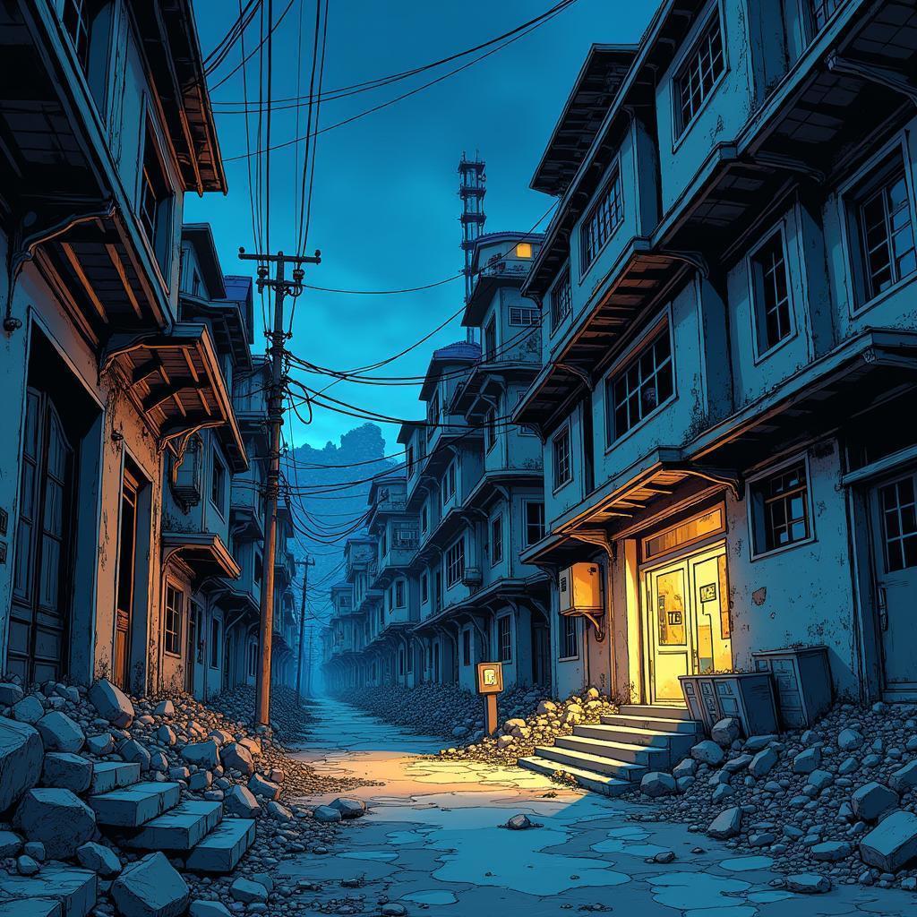 Deserted Dystopian Town at Manga Night
